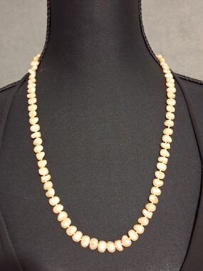 Vintage Hand Knotted Cream/ Ivory Freshwater Baroque Pearl 24" Necklace